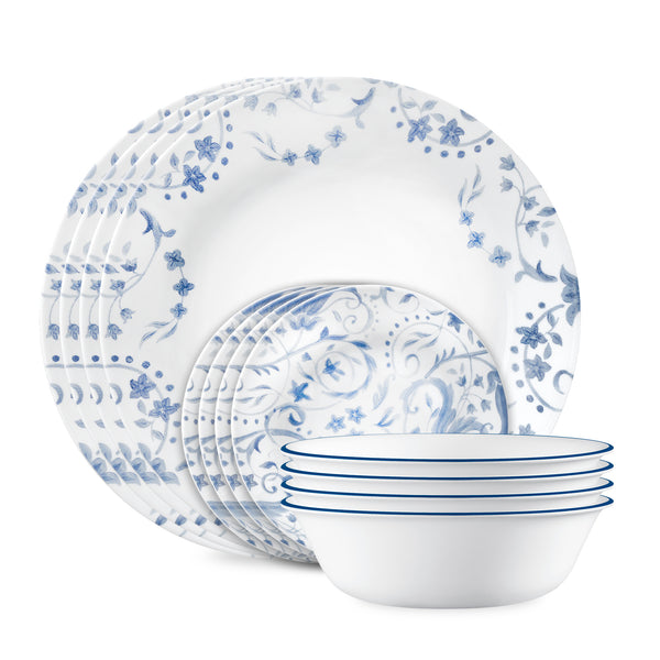 corelle食器セット 白地に青い花模様 Blue Floral 12-Piece Dinnerware Set for 4 | Corelle Darlington