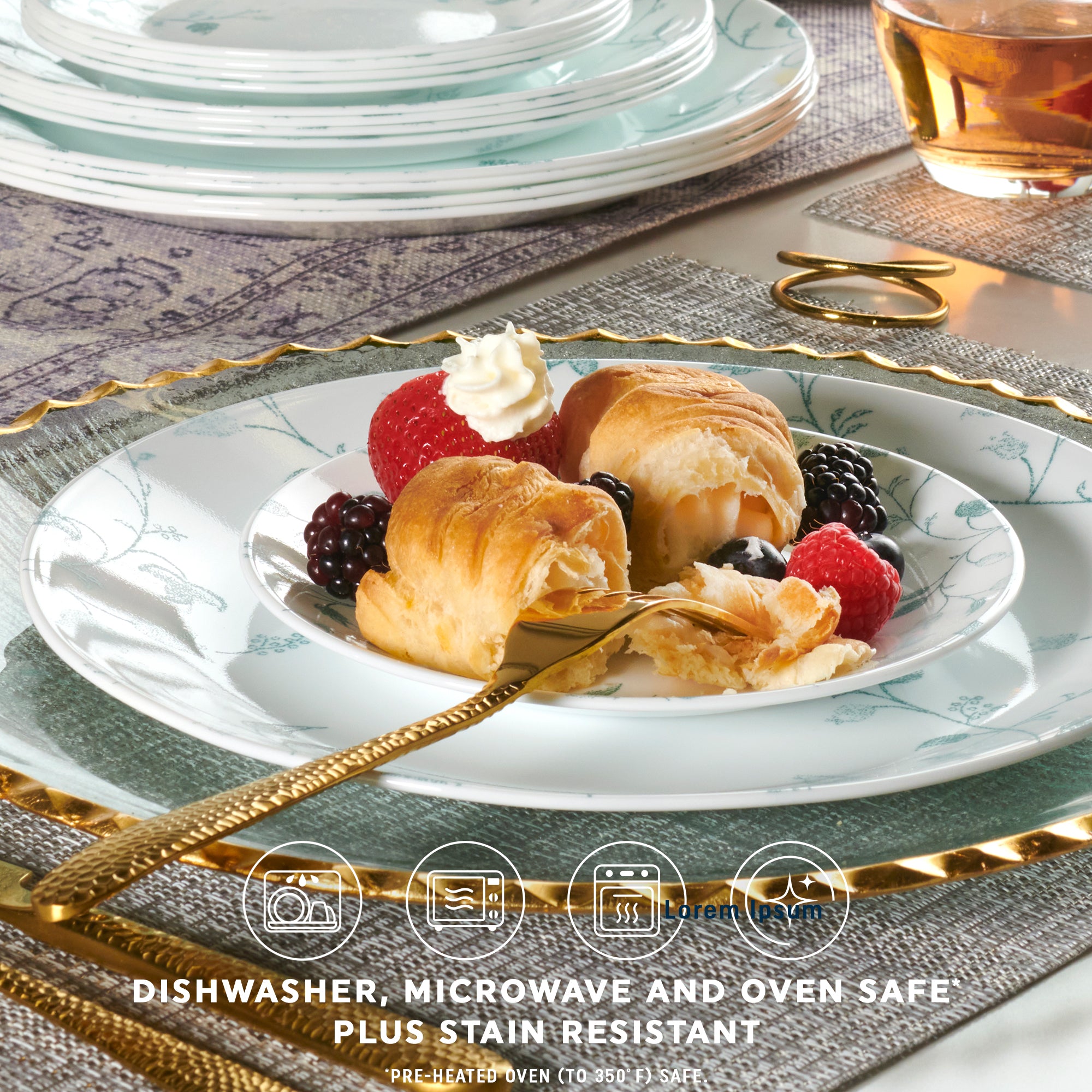 バブーシカ  corelle コレール Green Floral 18-Piece Dinnerware Set for 6 | Corelle Chambord