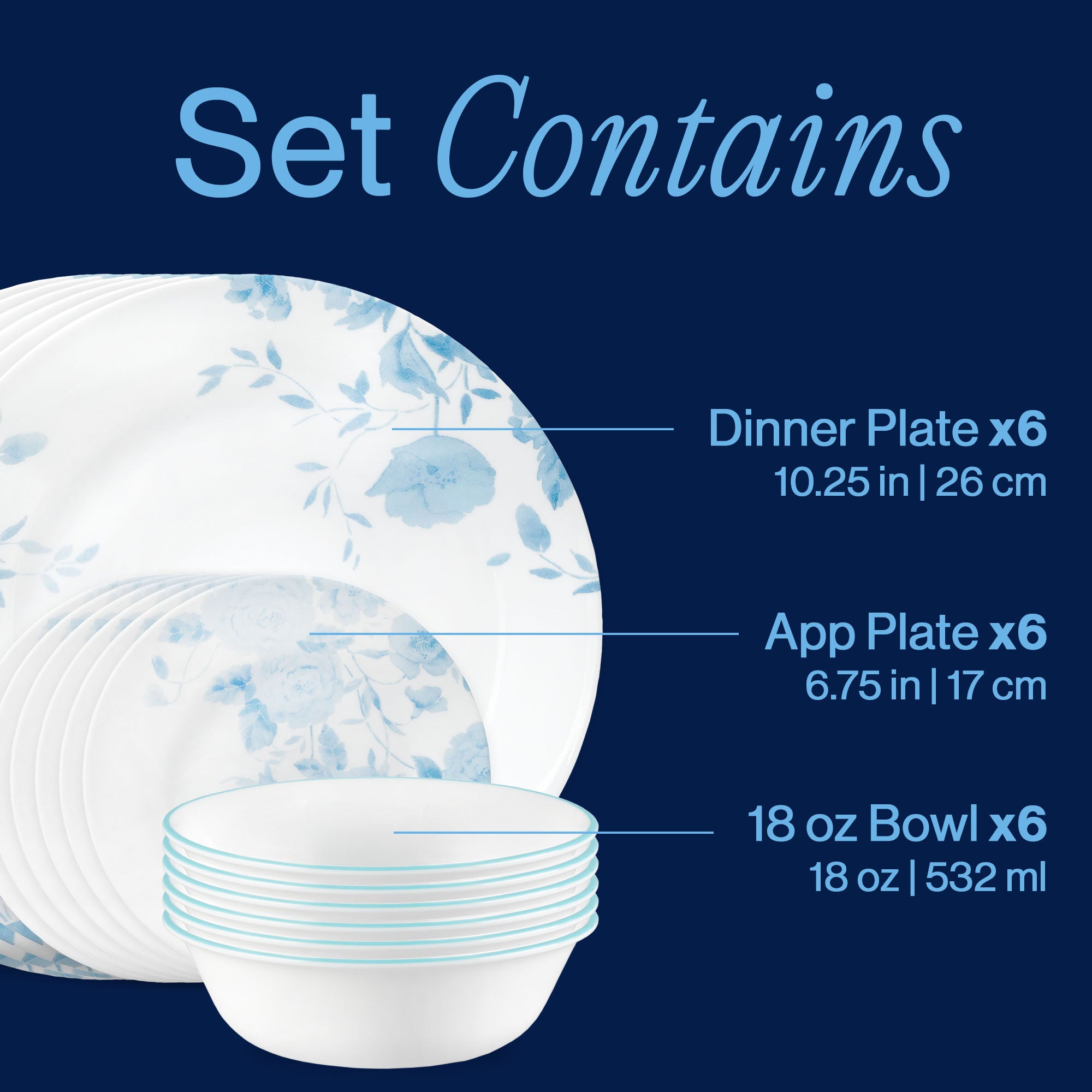 Blue Floral 18-piece Dinnerware Set for 6 | Corelle® Blue Bouquet