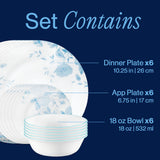 Corelle® Blue Bouquet 18-piece Dinnerware Set, Service for 6