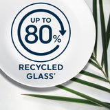 text that says up to 80% recycled glass
