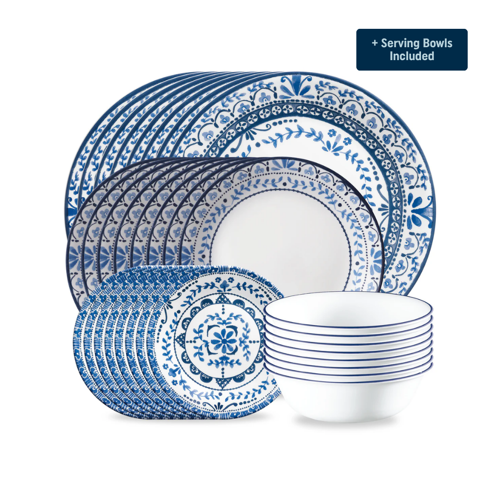 Corelle 青い花模様 皿とボウルセット 2 pack) The Pioneer Woman by Corelle 12-Piece Dinnerware Set, Evie