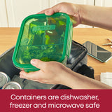 Pyrex Mealbox 5.5-cup glass food container with food inside with text containers are dishwasher, freezer & microwave safe