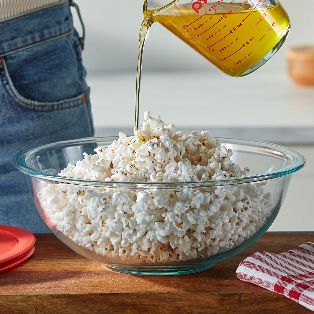 smart essentials mixing bowl shown with popcorn inside