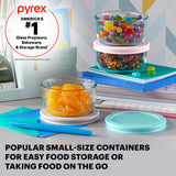 text Pyrex #1 America's glass prepware, bakeware & storage brand; popular small size containers for easy food storage or taking food on the go