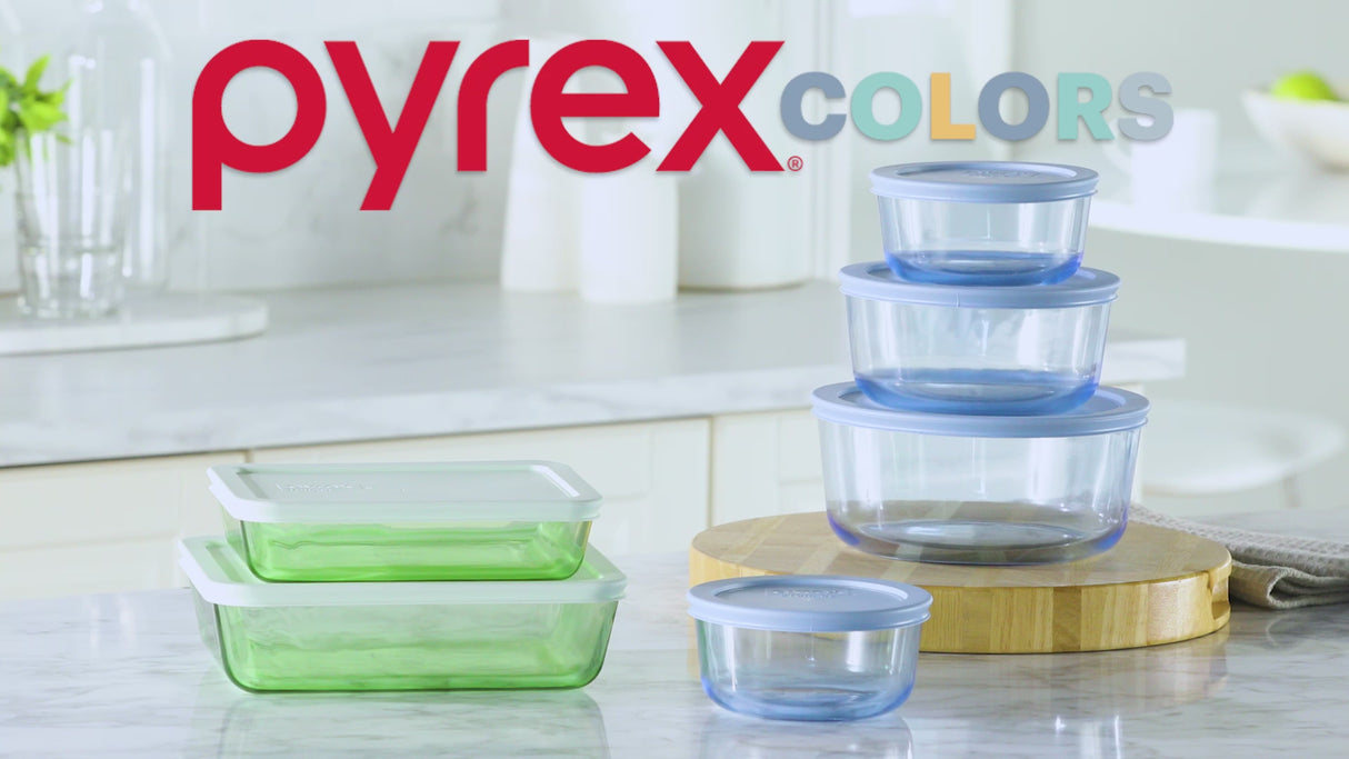 Pyrex® Simply Store® Tinted 4-cup Round Storage with Blue Plastic Lid