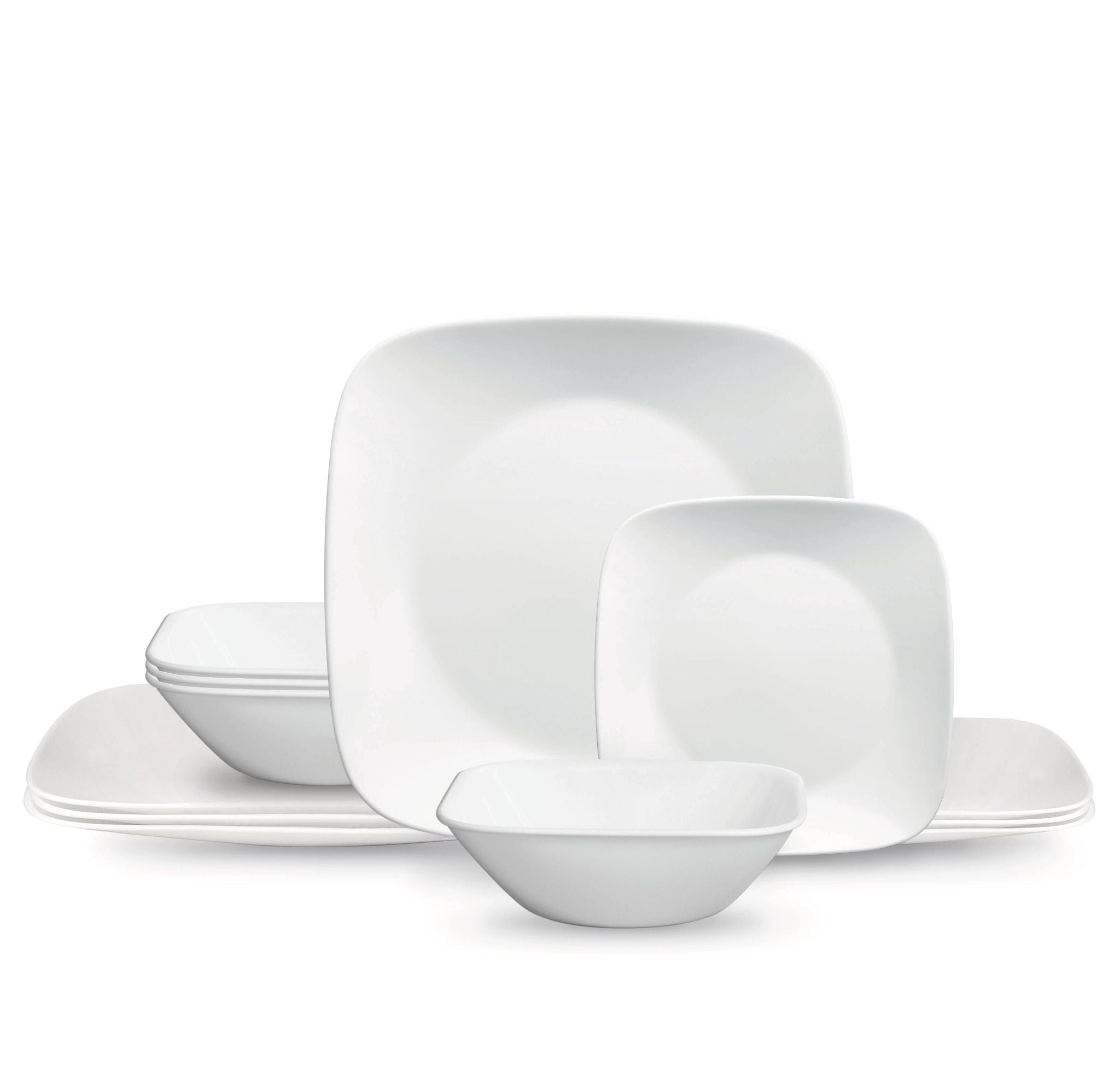 Corelle Square Pure White 12 piece Dinnerware Set with Appetizer Plates Service for 4