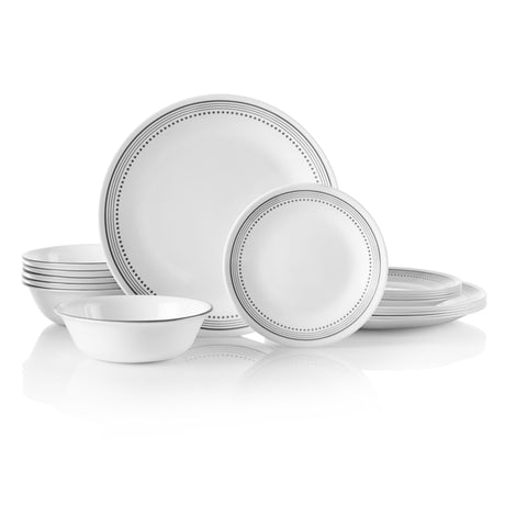  Mystic Gray 18-pc Dinnerware Set Stacked for the Cupboard