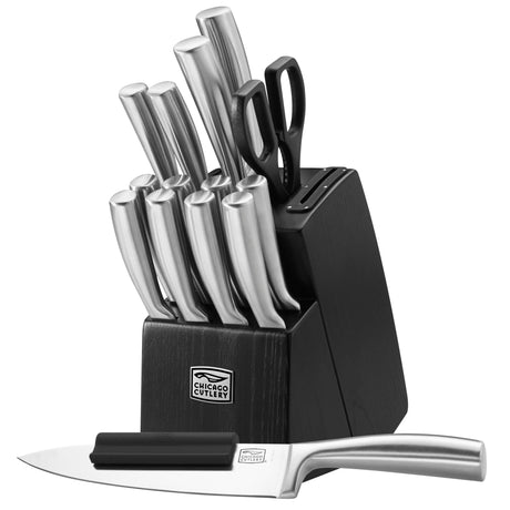 Malden™ 16-piece Stainless Steel Block Set with Chef Knife &amp; Chop Assist in front of block