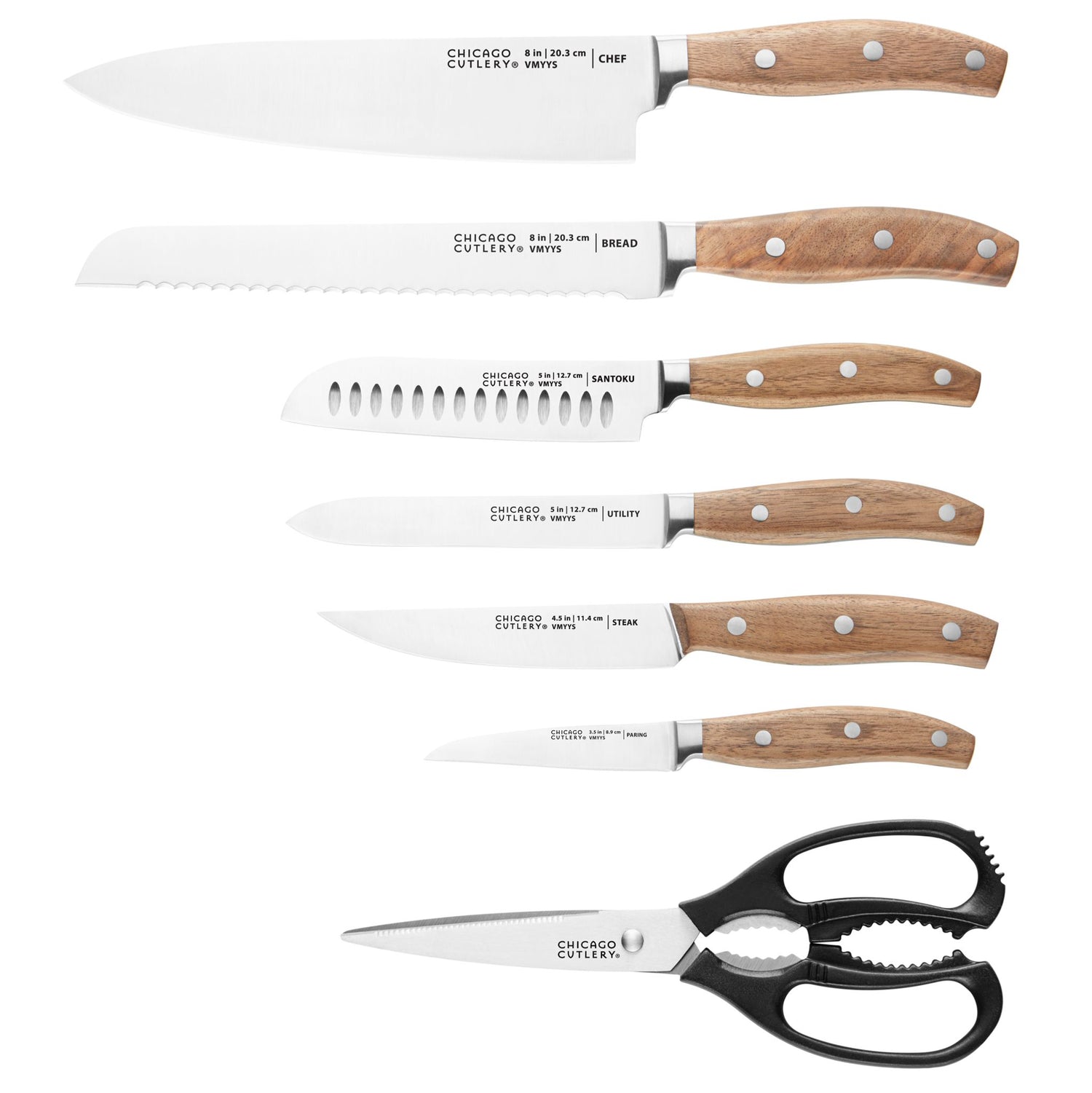  Signature Edge Walnut 13-piece Knife Block Set - photo shows individual knives and shears