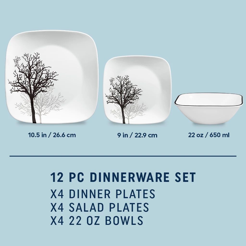  Timber Shadow dinner &amp; salad plate &amp; bowl with text 12pc Dinnerware set 4: dinnerplates, salad plates &amp; 22oz bowls