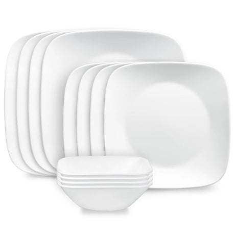 Pure White Square 12-piece Dinnerware Set, Service for 4