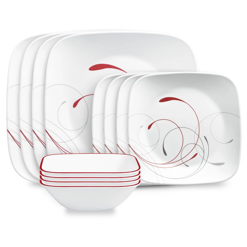 Corelle Splendor Square 12 piece Dinnerware Set with Lunch Plates Se