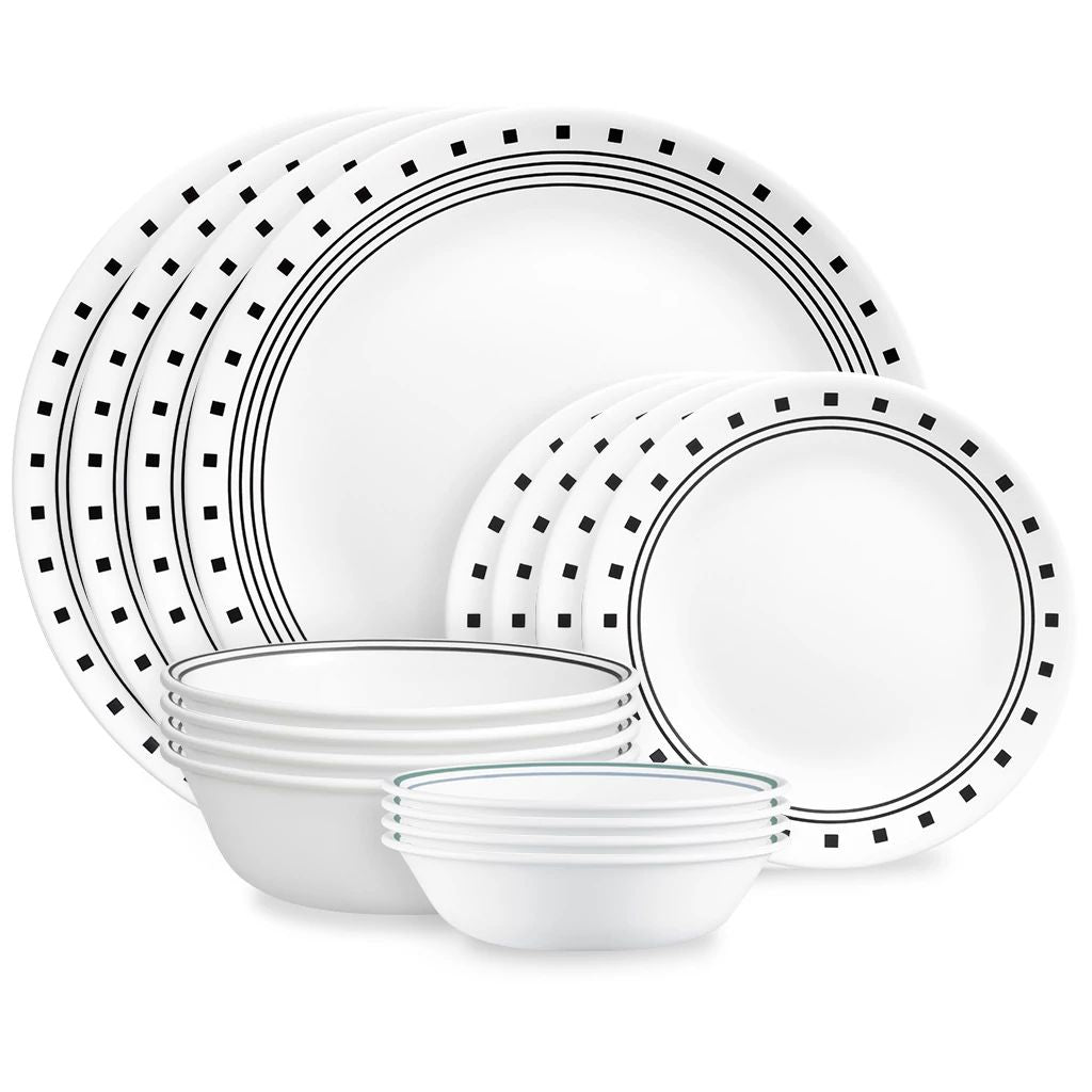 Corelle City Block 16 piece Mugless Dinnerware Set Service for 4