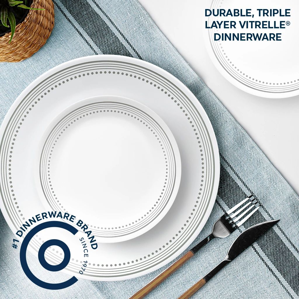 Corelle Mystic Gray 16 piece Mugless Dinnerware Set Service for 4