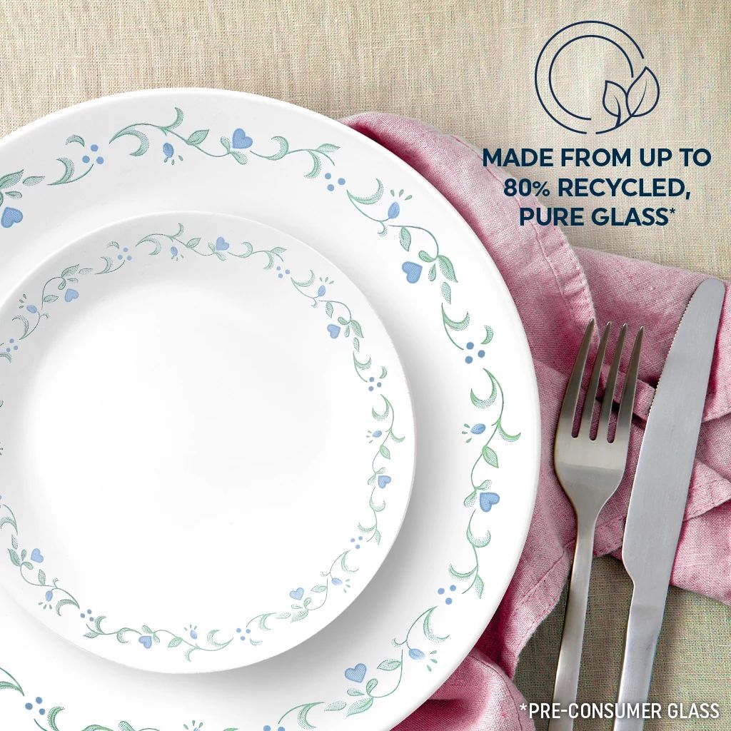 Country Cottage dinner & appetizer plates with text made from up to 80% recycled pure glass