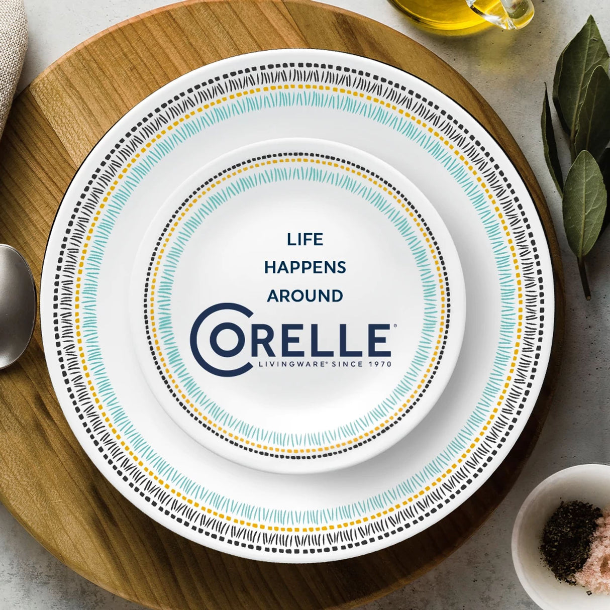  Paloma dinner &amp; appetizer plate with text life happens around Corelle