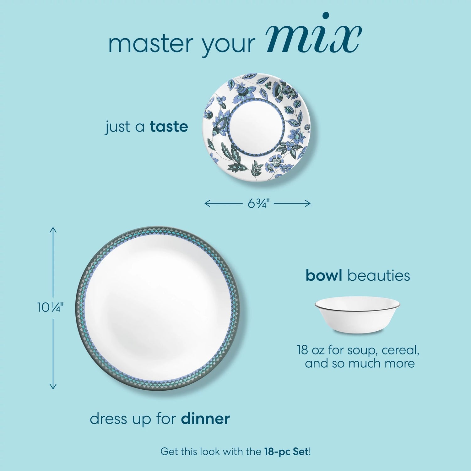  Photo of Veranda coordinating pieces shows 18oz bowl, dinnerplate and appetizer plate