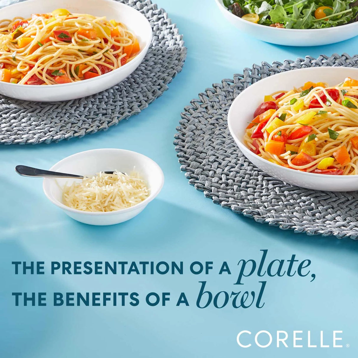 photo of meal bowls, text that says  the presentation of a plate, the benefits of a bowl