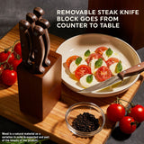  Racine 12-piece Block Set  with text removable steak knife block goes from counter to table (shown on counter with food)