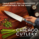  Halsted Chef knife with text triple-rivet poly handles fit comfortably in the hand
