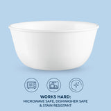  Winter Frost White 28-ounce Large Soup Bowl with text works hard microwave &amp; dishwasher safe and stain resistant 