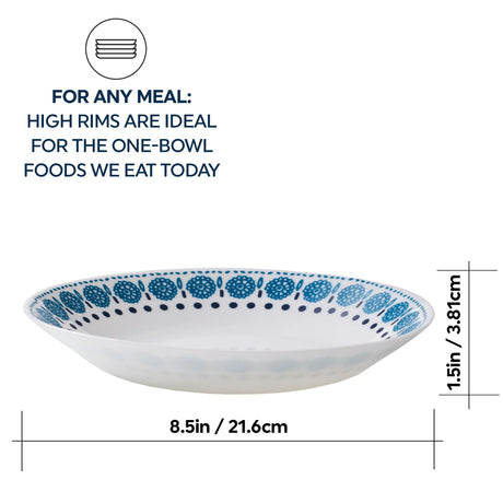  Azure Medallion 30-ounce Meal Bowl with text for any meal: high rims are ideal for the one bowl foods we eat today