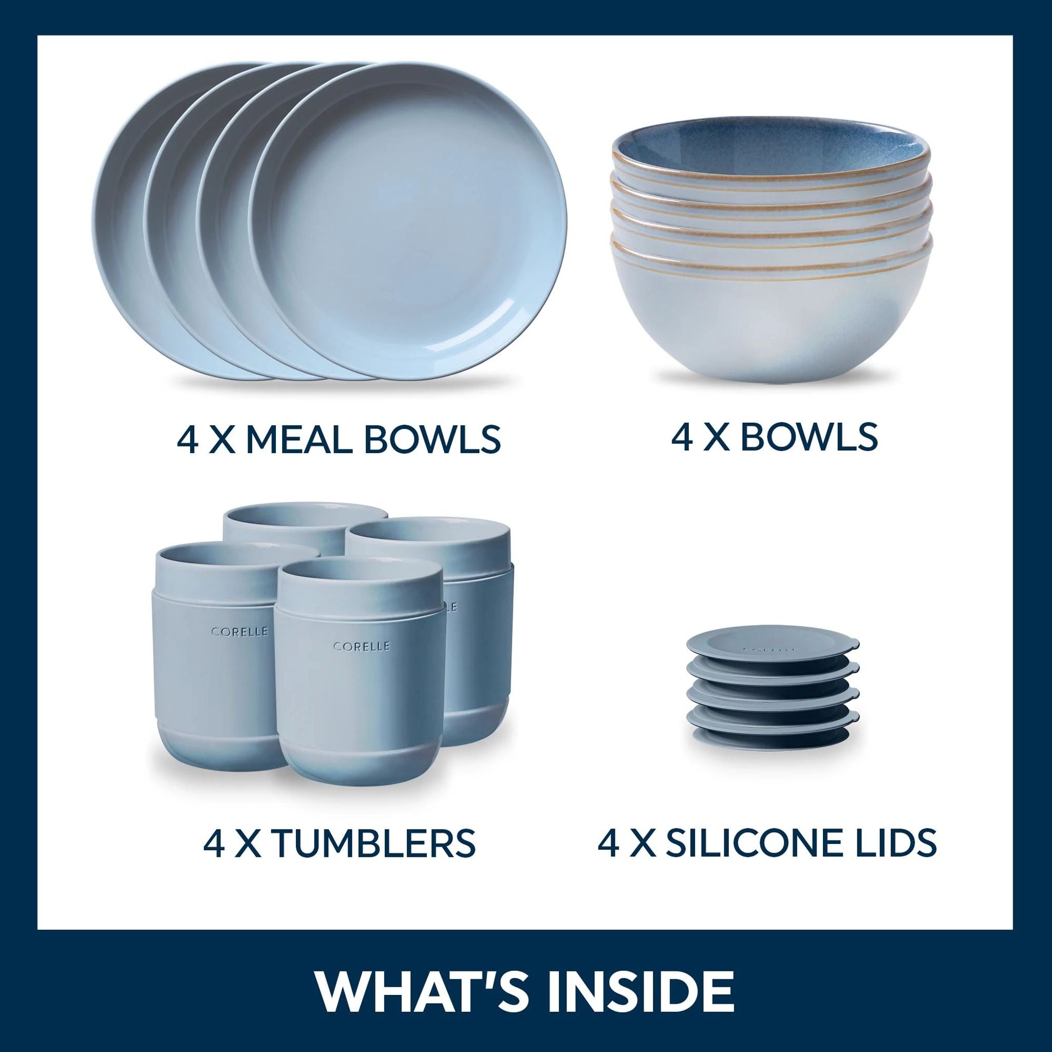 Corelle® Stoneware 16-piece Dinnerware Set, Service for 4, Nordic Blue