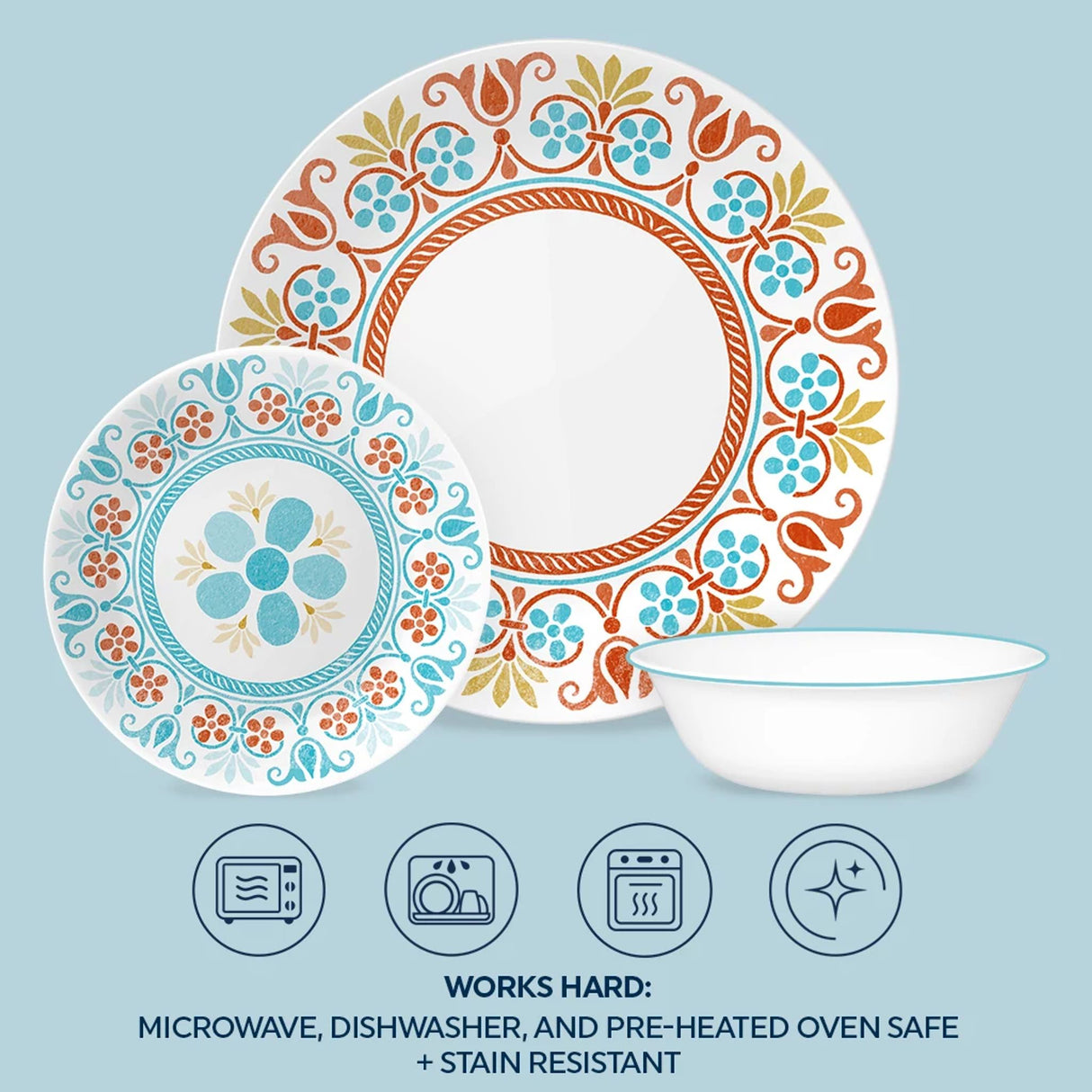  Terracotta Dreams dinnerware plates &amp; bowl text works hard microwave, dishwasher &amp; preheated oven safe &amp; stain resistant