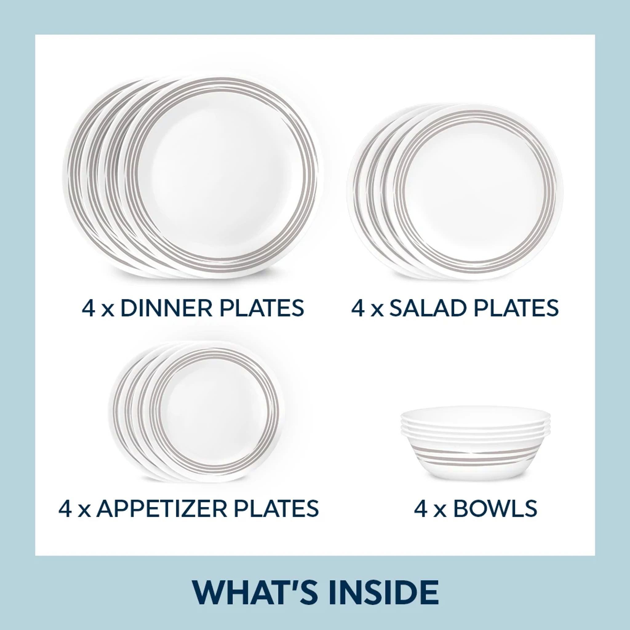Corelle Brushed Silver 16 piece Dinnerware Set Service for 4