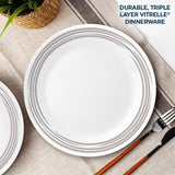  Brushed Silver Dinner Plate with text durable, triple, layer-vitrelle dinnerware
