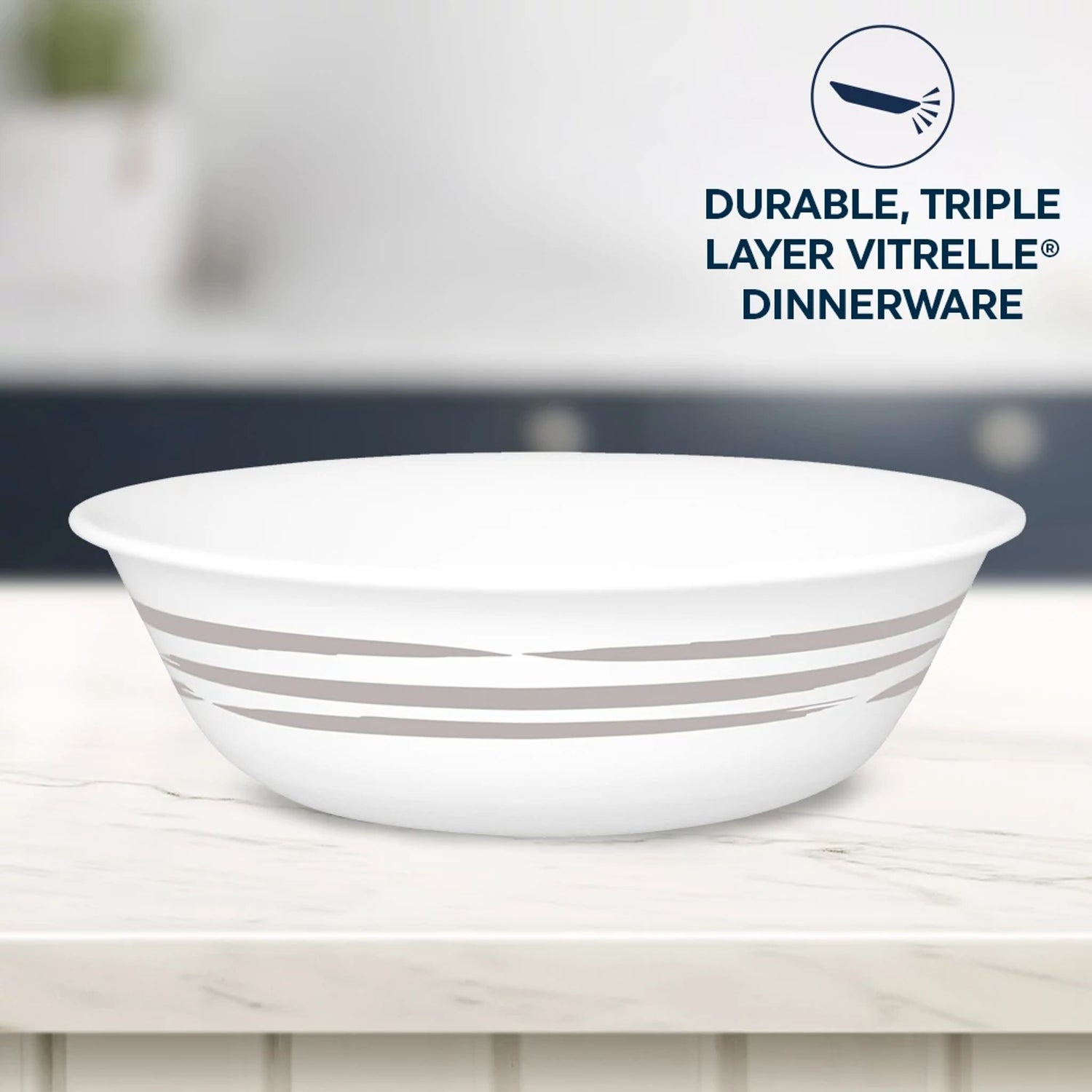  Brushed Silver 18-oz cereal bowl with text durable triple layer vitrelle dinnerware