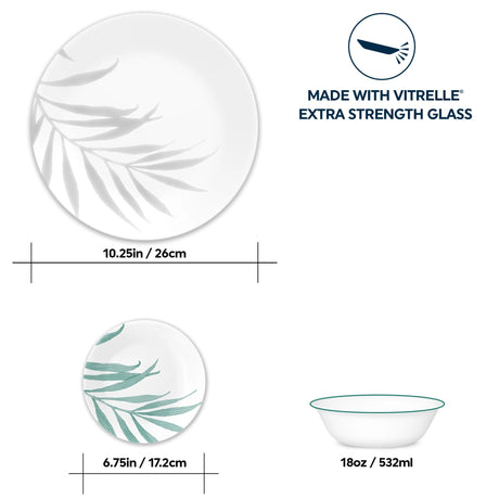  Dinner Plate, Appetizer Plate &amp; Cereal Bowl with text made with vitrelle extra strength glass