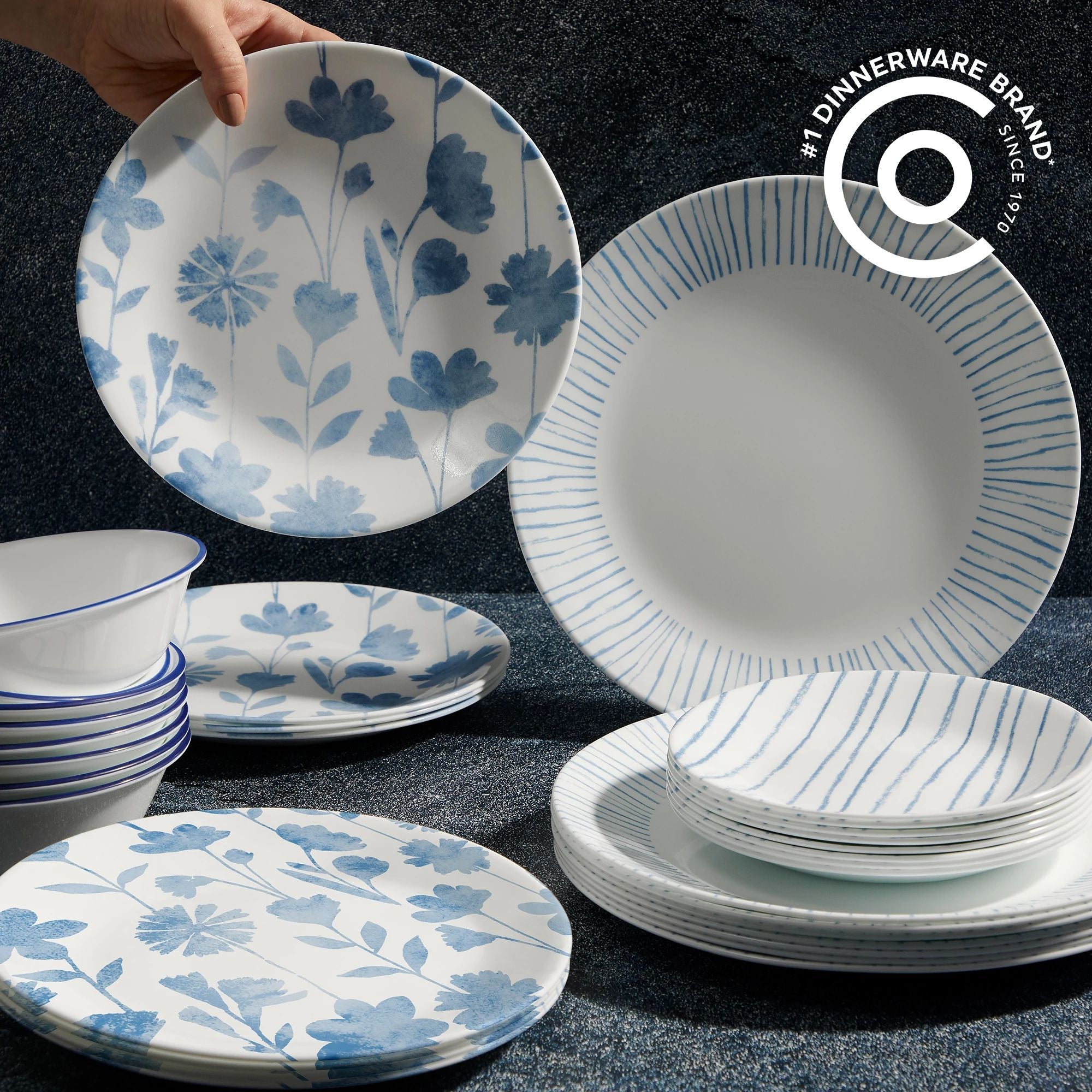 Corelle Botanical Stripes 32 piece Dinnerware Set Service for 8
