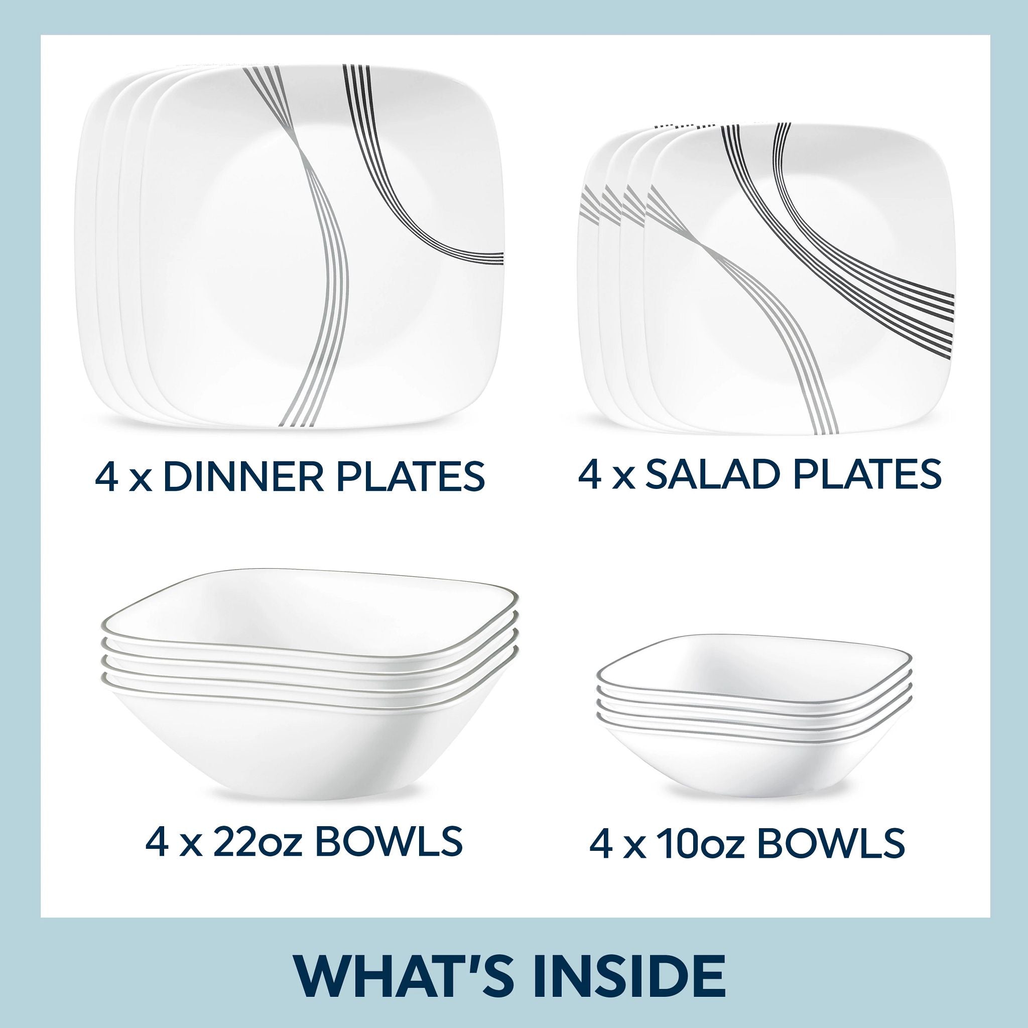 Corelle Square Urban Arc 16 Piece Dinnerware Set Service for 4