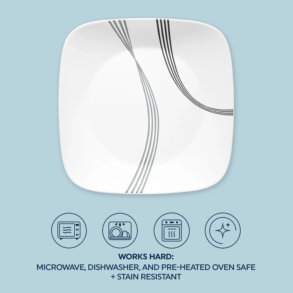  Urban Arc dinnerplate with text works hard microwave &amp; dishwasher safe &amp; oven safe &amp; stain resistant