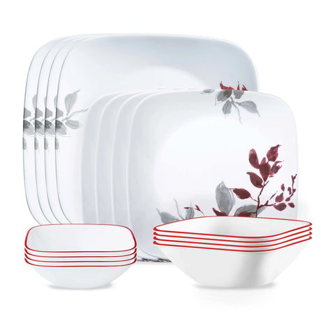 Kyoto Leaves Square 16-piece Dinnerware Set, Service for 4