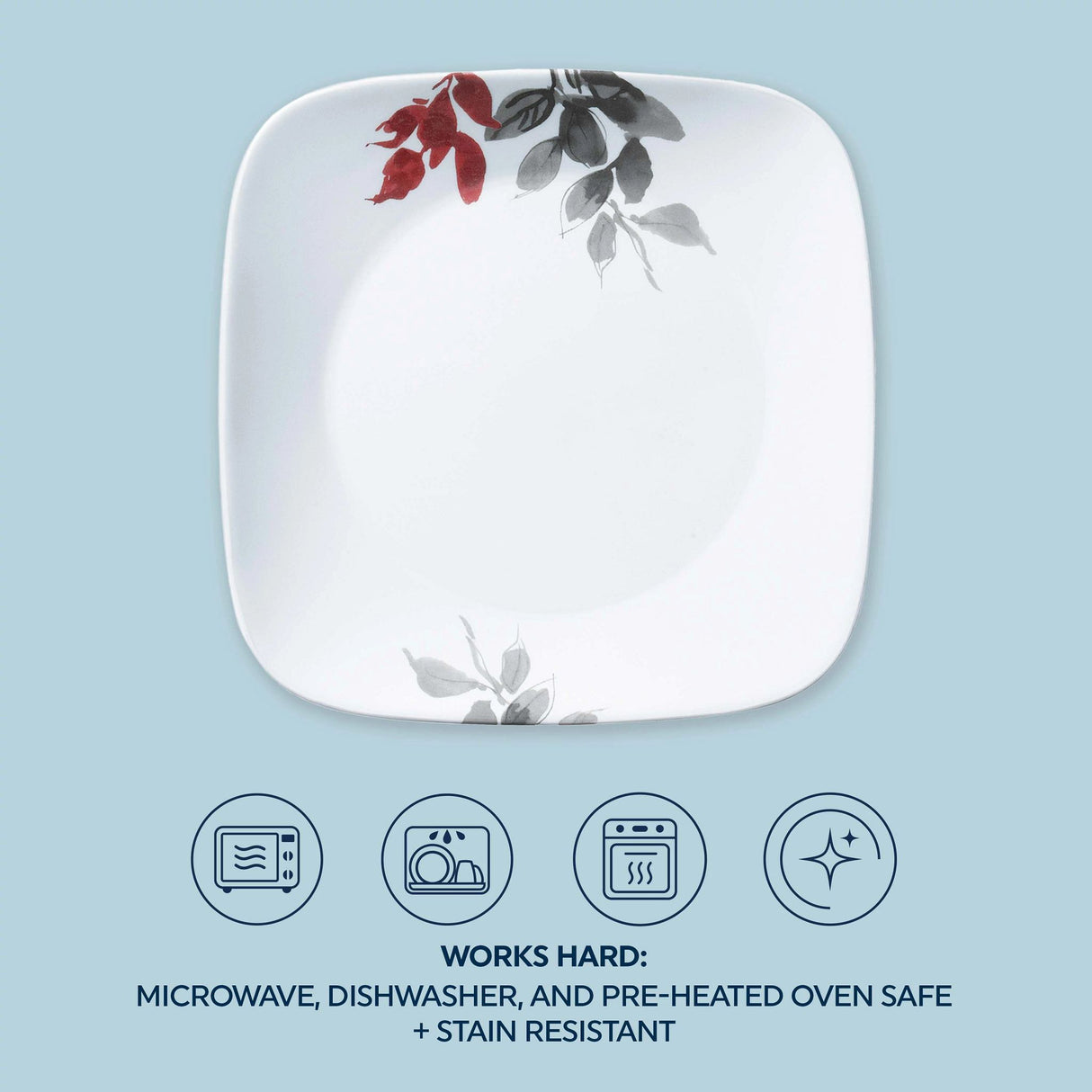  Kyoto Leaves Square dinnerplates with text works hard microwave,dishwasher &amp; preheated oven safe &amp; stain resistant