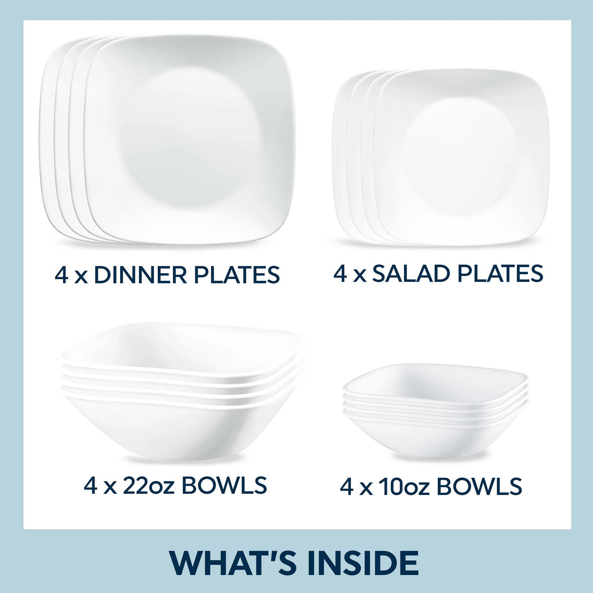  Photo of Vivid White plates &amp; bowls with that says what' inside