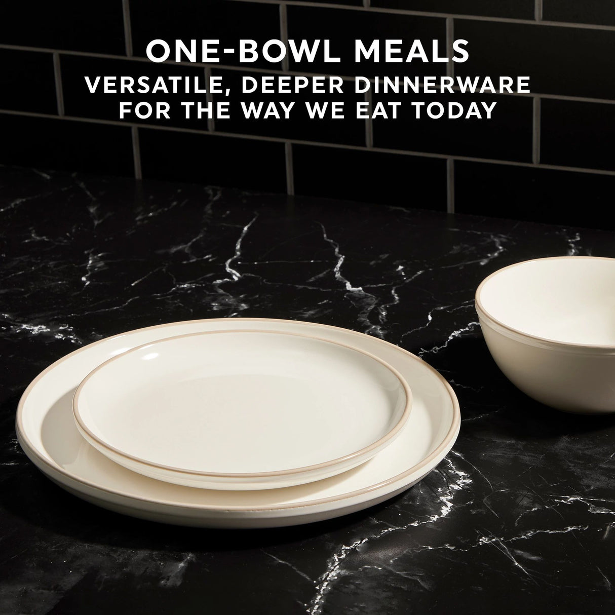  Stoneware Sea Salt dinner set with text with one-bowl meals versatile, deeper dinnerware for the way we eat today