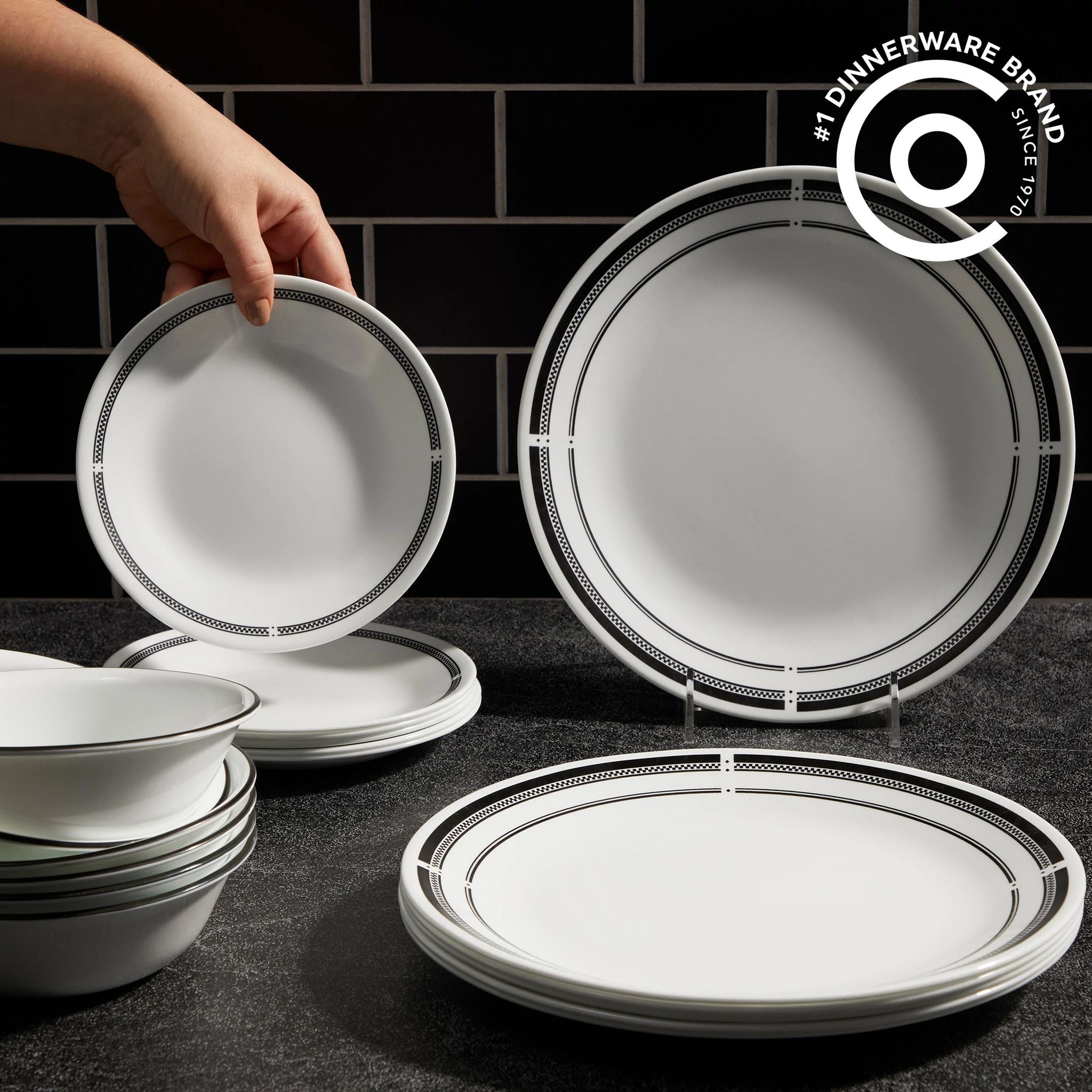 Corelle 18 Piece Round Dinnerware Set Service for 6 Lightweight Round Plates and Bowls Set Vitrelle Triple Layer Glass Chip and Scratch