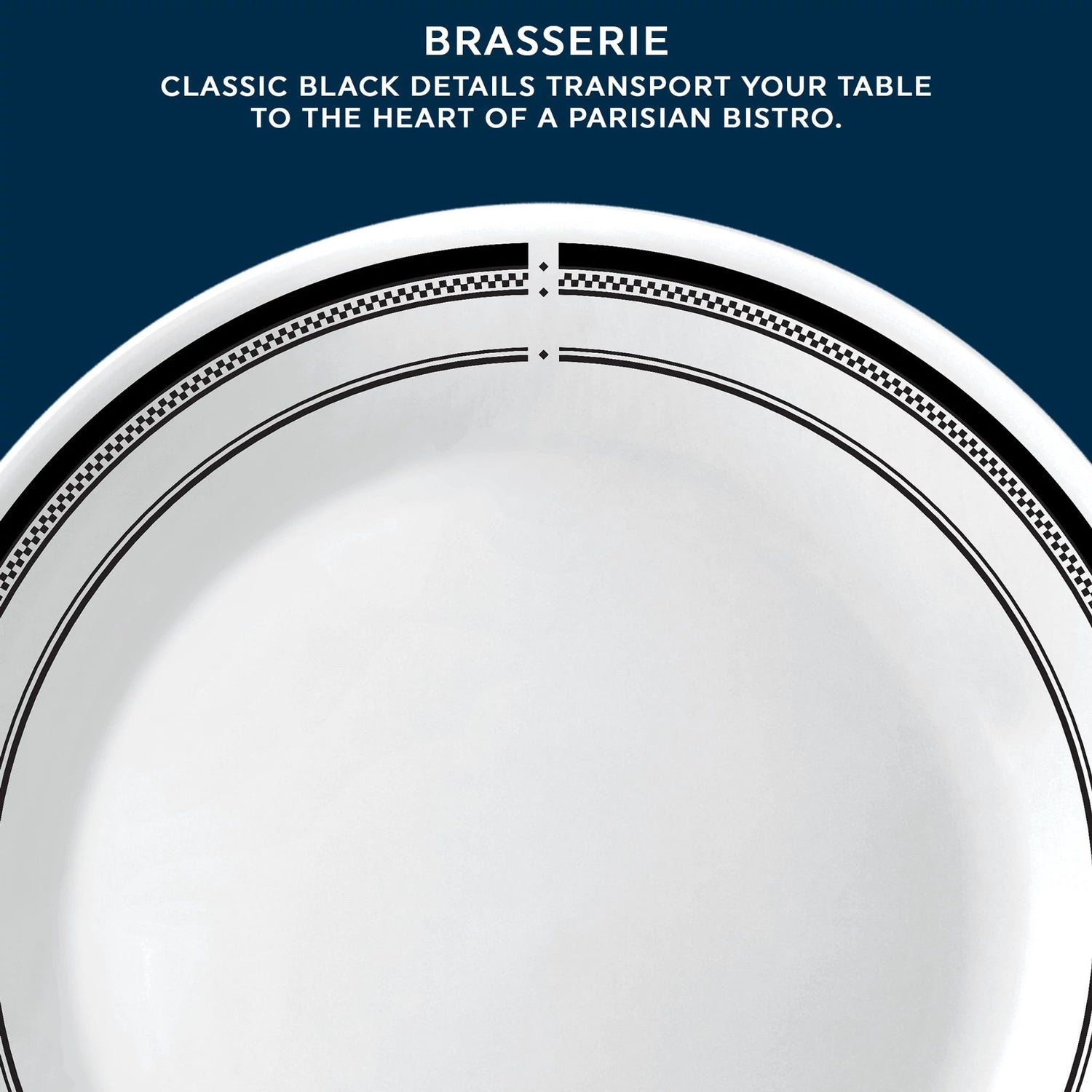  Brasserie dinner plate with text classic black details transport your table to the heart of a Parisian bistro