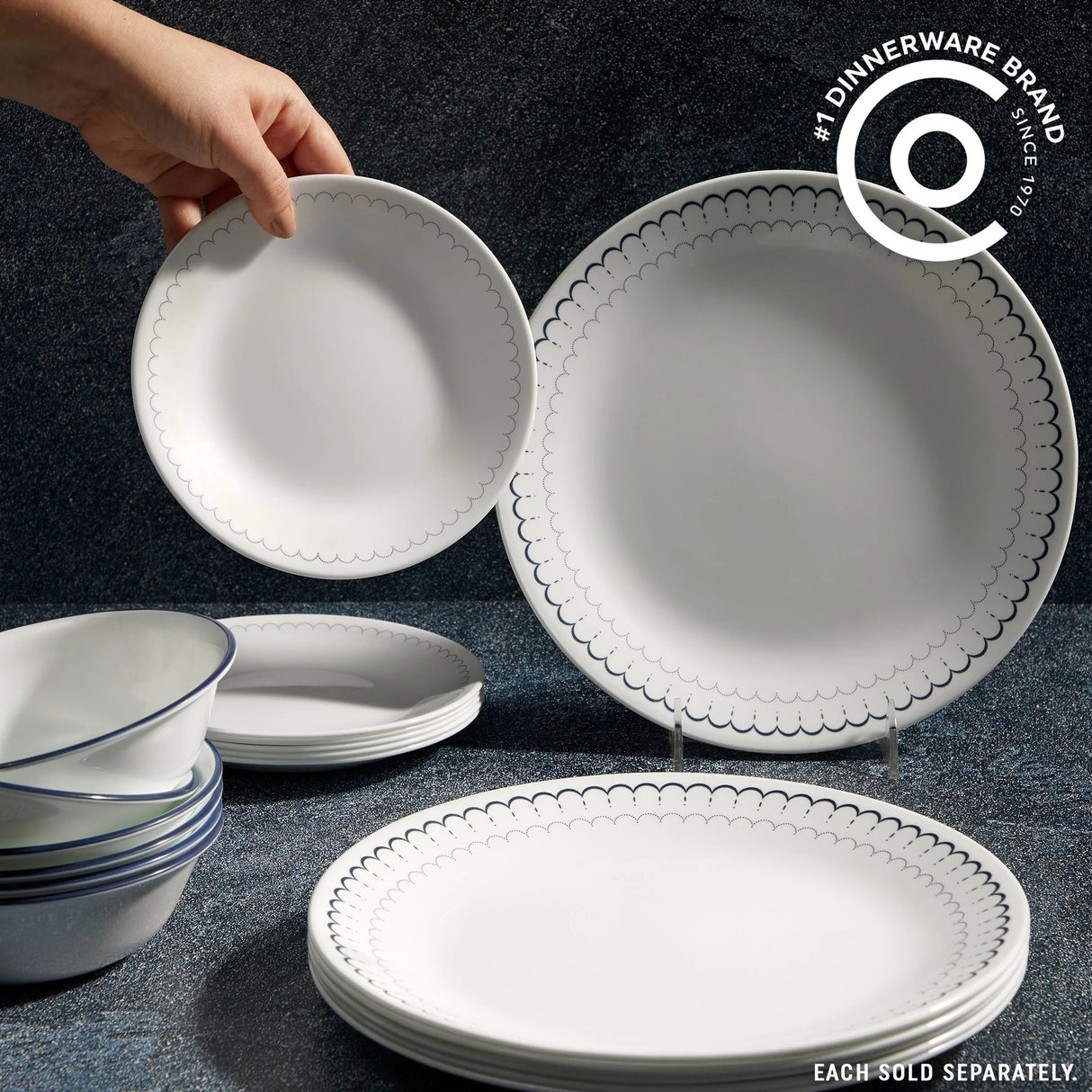  Caspian Lace set on the tabletop with text #1 dinnerware brand