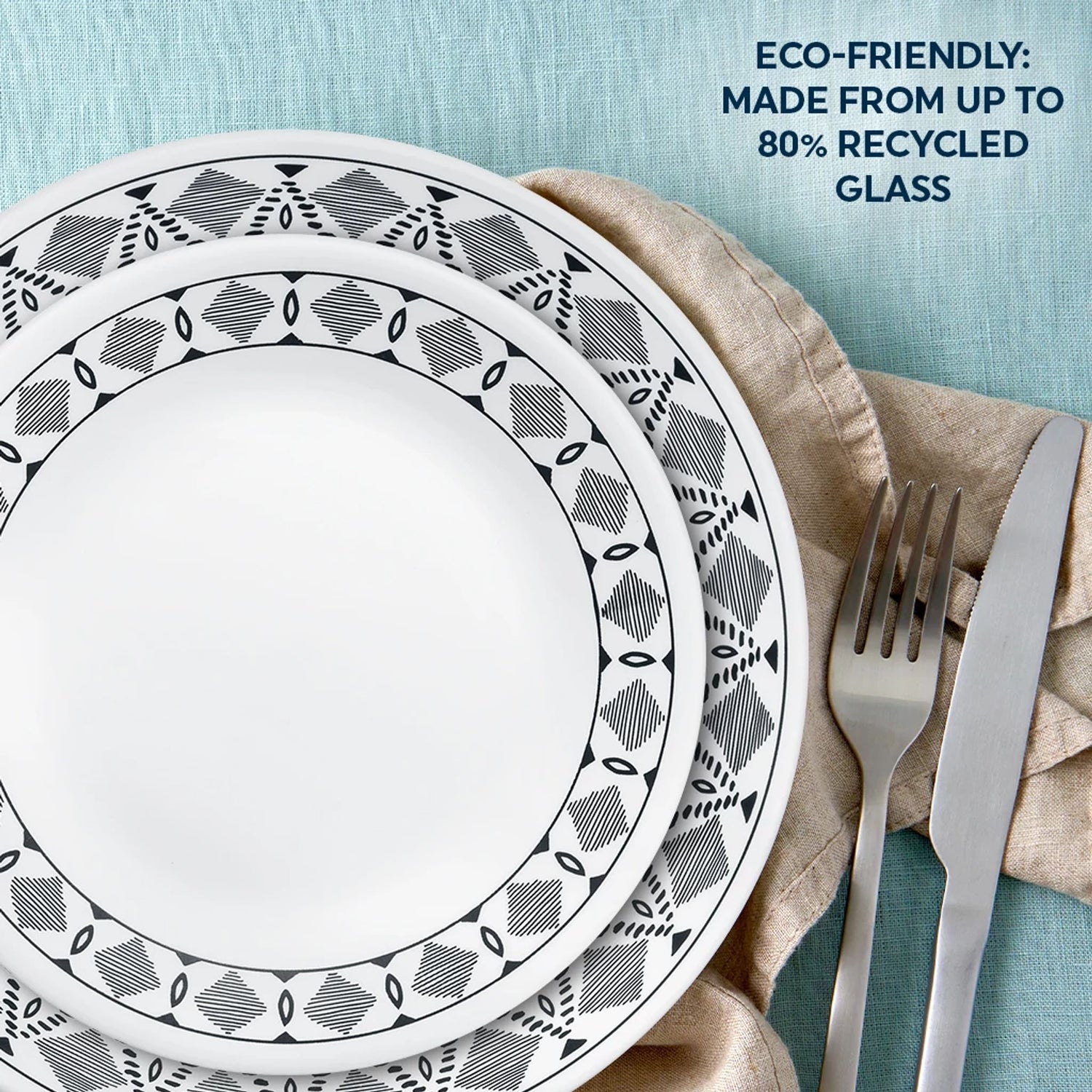  text that says eco-friendly made from up to 80% recycled glass