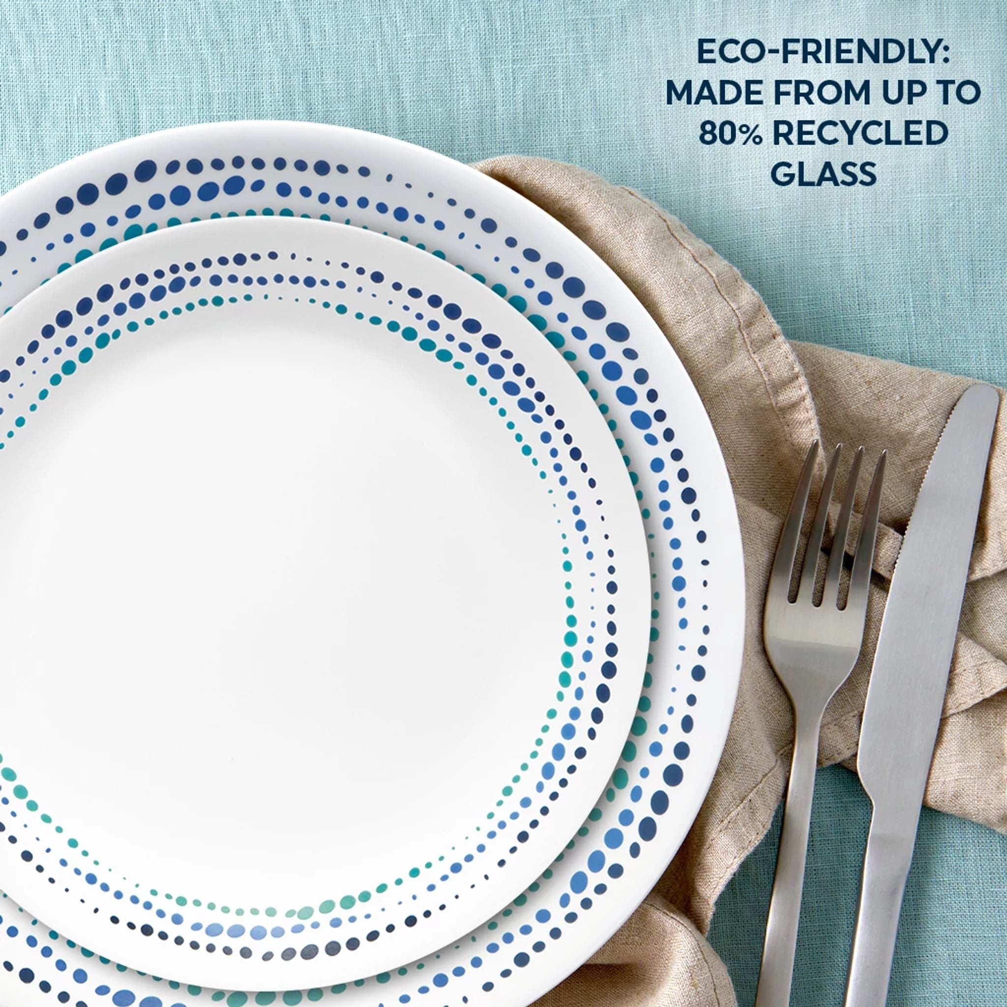 Corelle Ocean Blues 16 piece Mugless Dinnerware Set Service of 4
