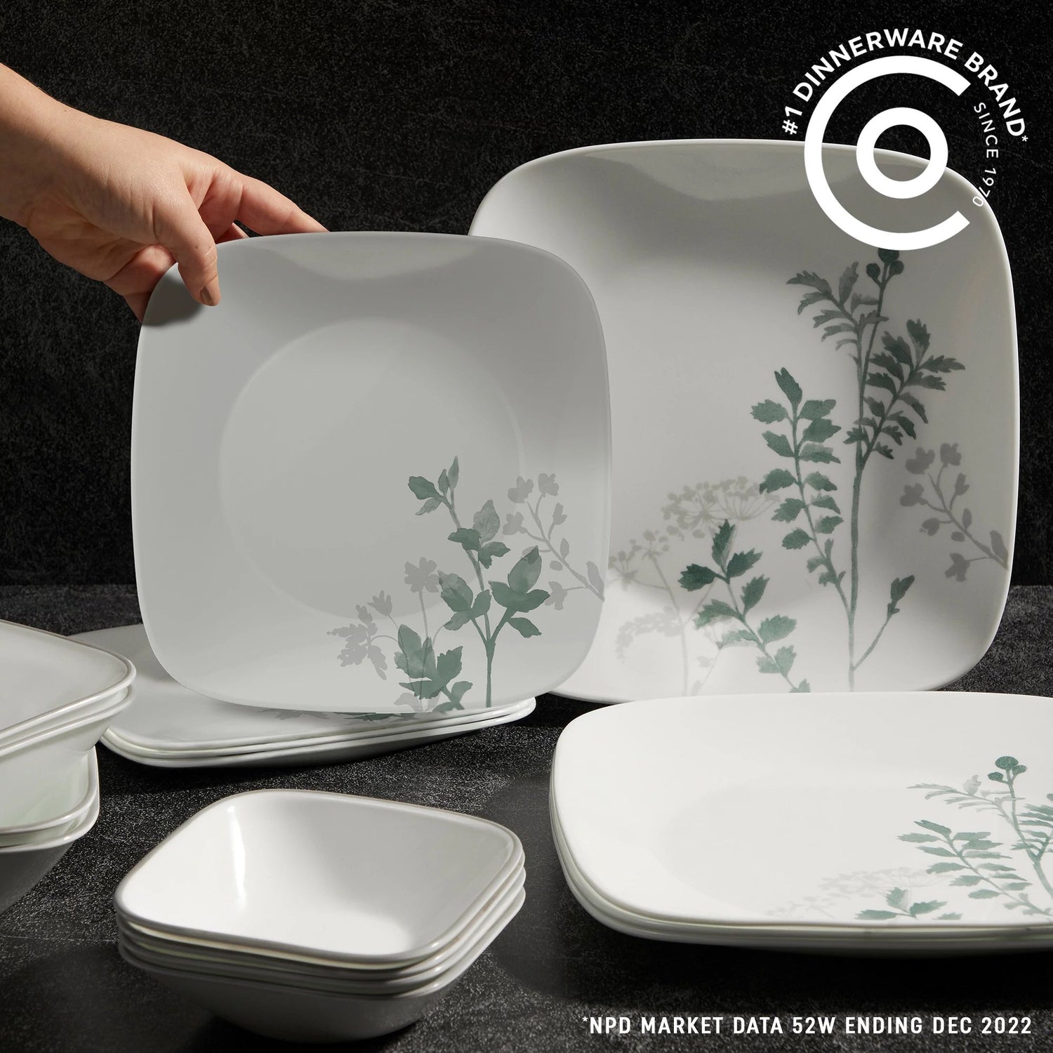  Square Amalie 16-piece Dinnerware Set, Service for 4 with text #1 Dinnerware Brand