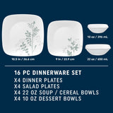  Square Amalie Dinnerware Set with text 16 piece dinnerware set x4 dinner/salad plates, 22oz soup/cereal bowl 10oz desert bowls