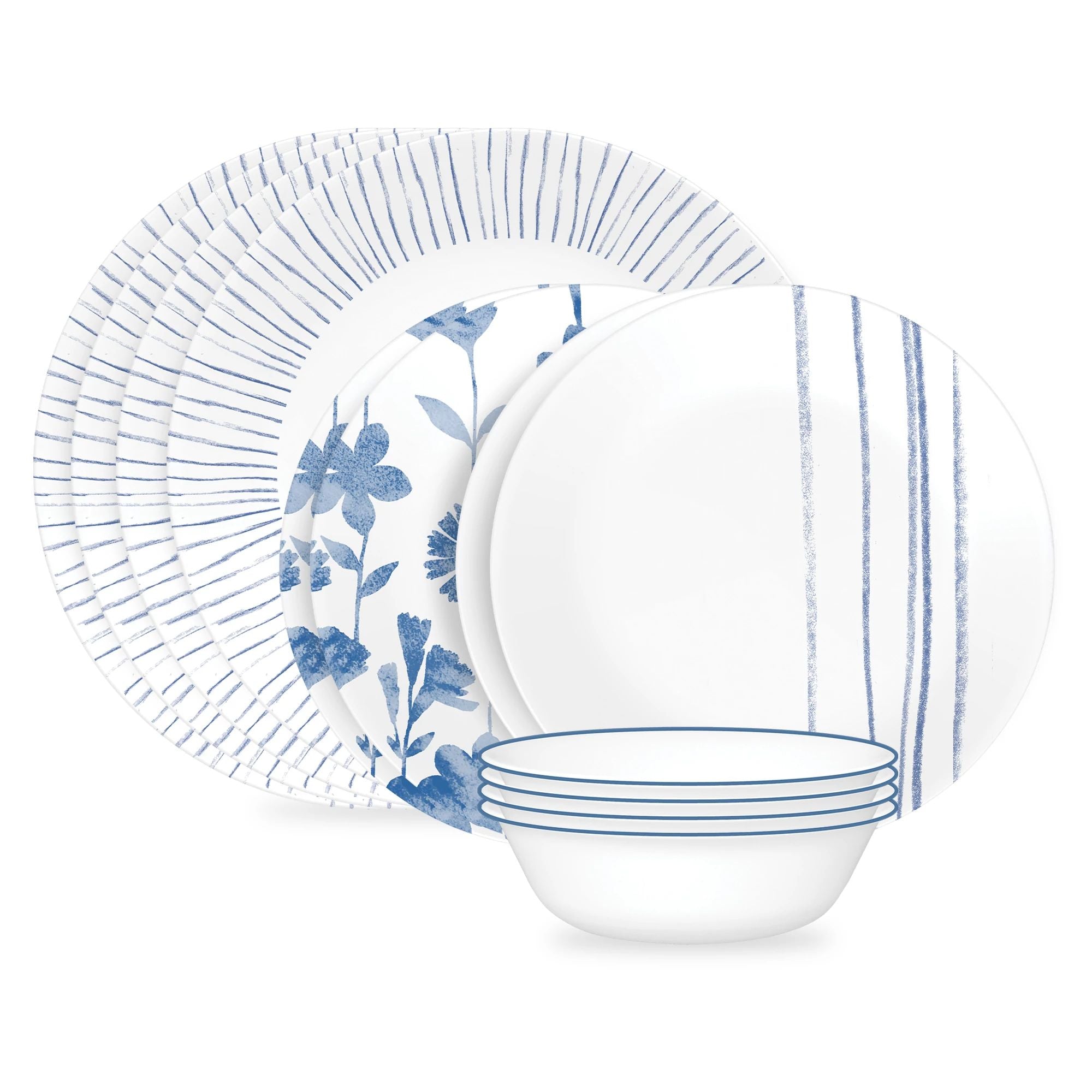 Corelle Botanical Stripes 12 piece Dinnerware Set Service for 4