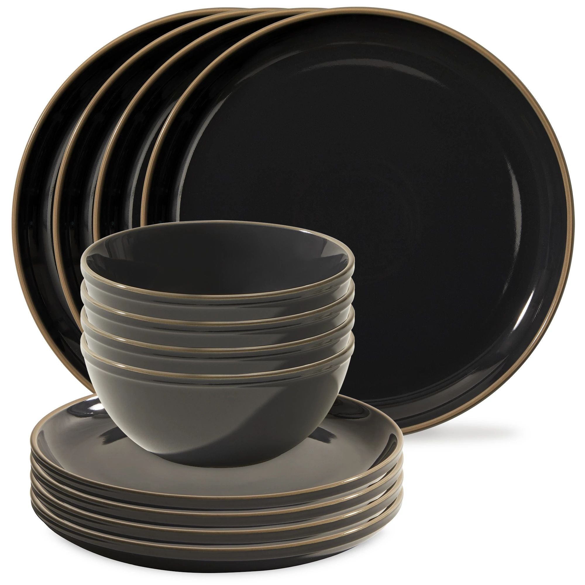 Corelle Stoneware 12 piece Dinnerware Set Service for 4 Peppercorn