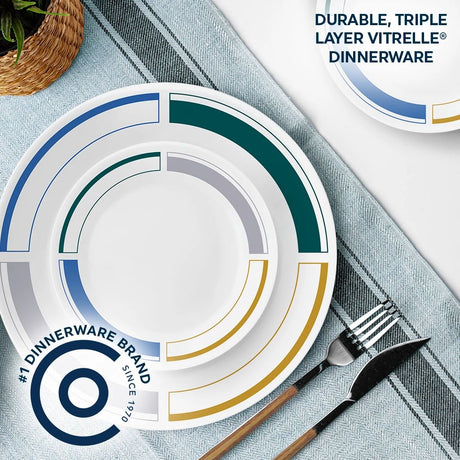 Color Block Dinner &amp; Appetizer Plates with text durable, triple layer Vitrele dinnerware